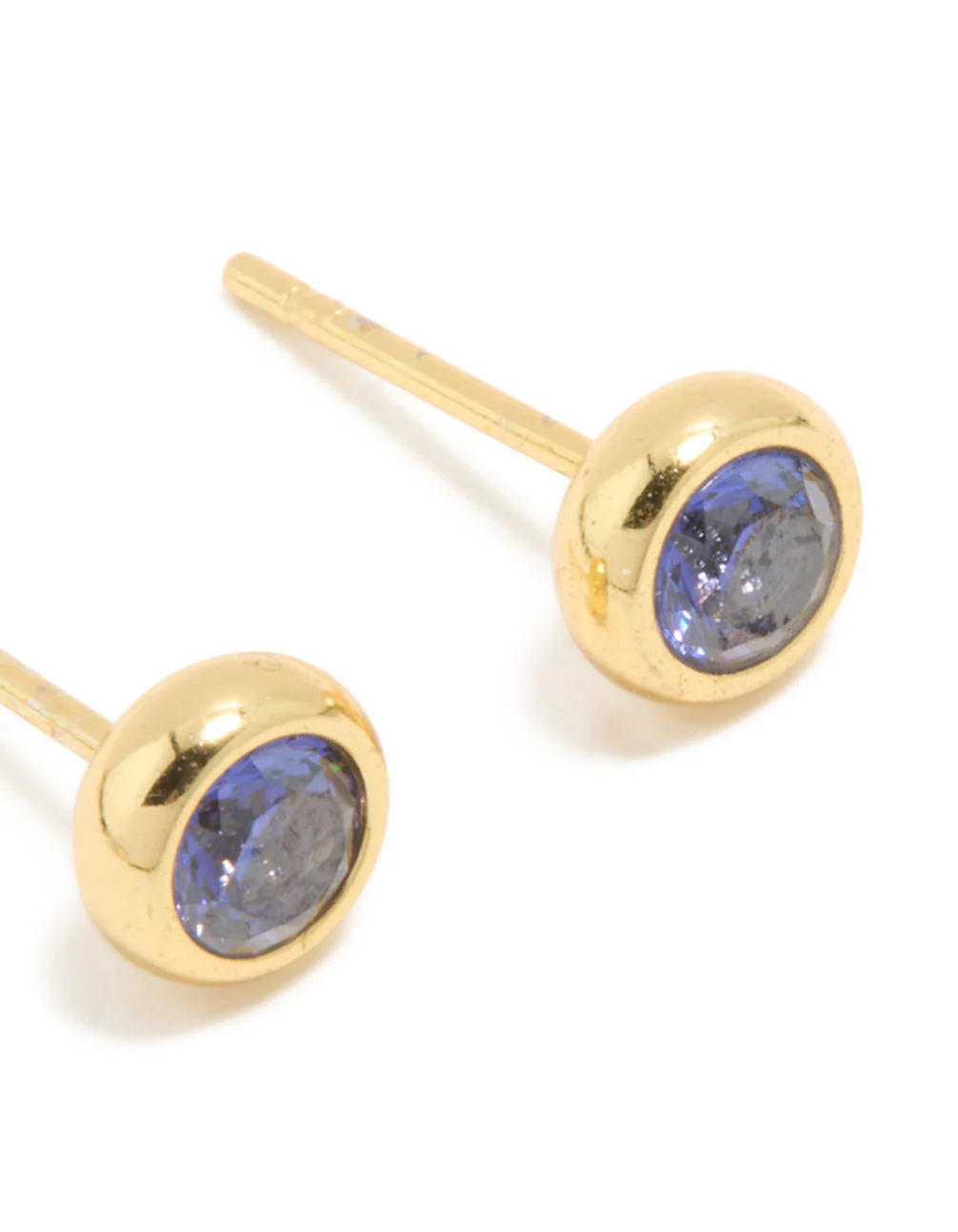 Waterproof Gold Plated Stainless Steel Tanzanite Cubic Zirconia December Birthstone Bezel Earrings - Image 5