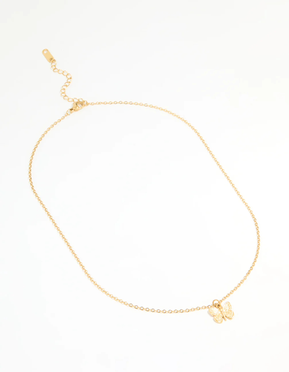 Waterproof Gold Plated Stainless Steel Textured Butterfly Necklace - Image 2
