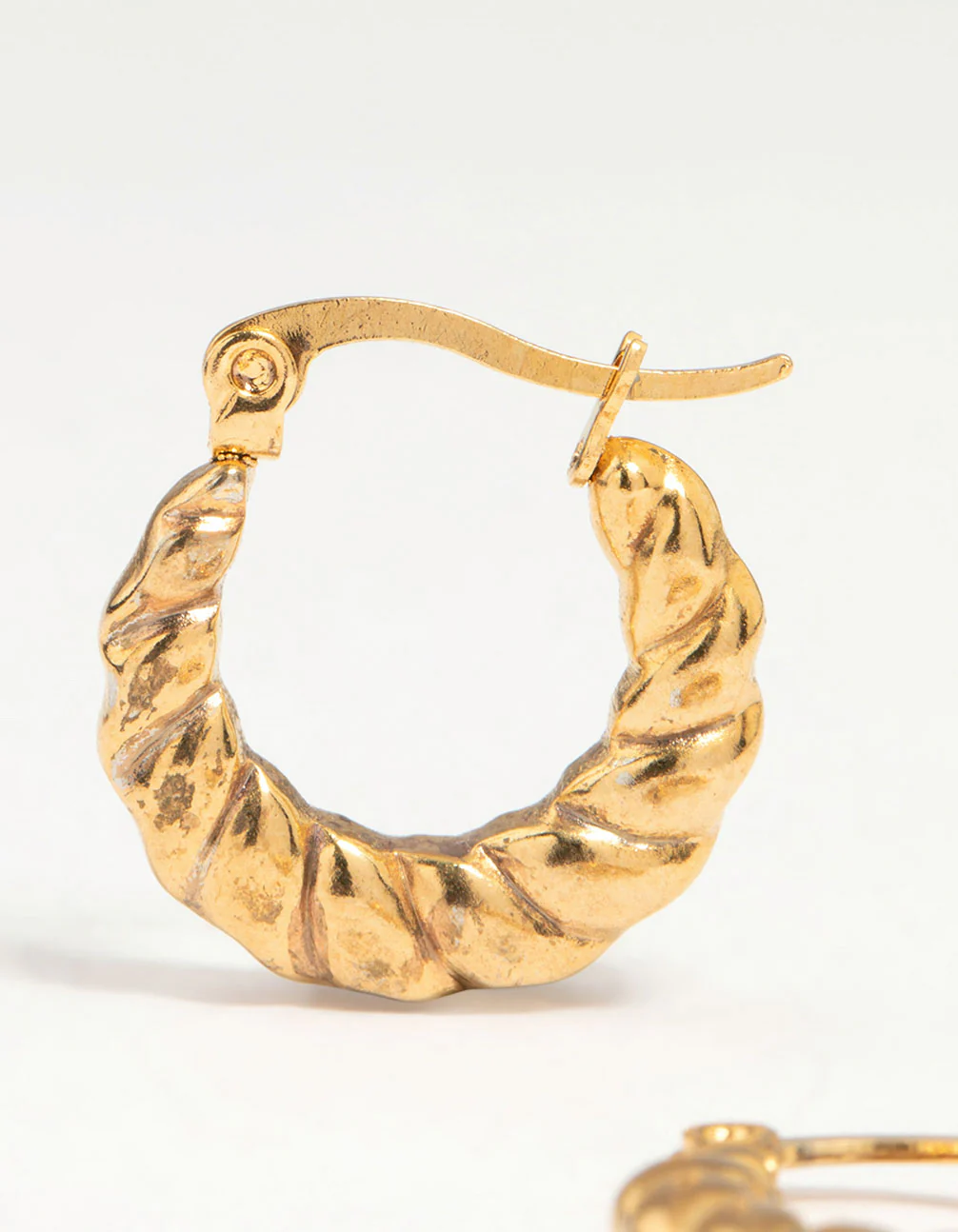 Waterproof Gold Plated Stainless Steel Textured Crescent Hoop Earrings - Image 4