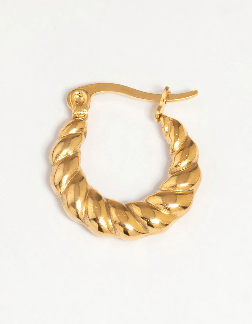 Waterproof Gold Plated Stainless Steel Textured Crescent Hoop Earrings - Image 5