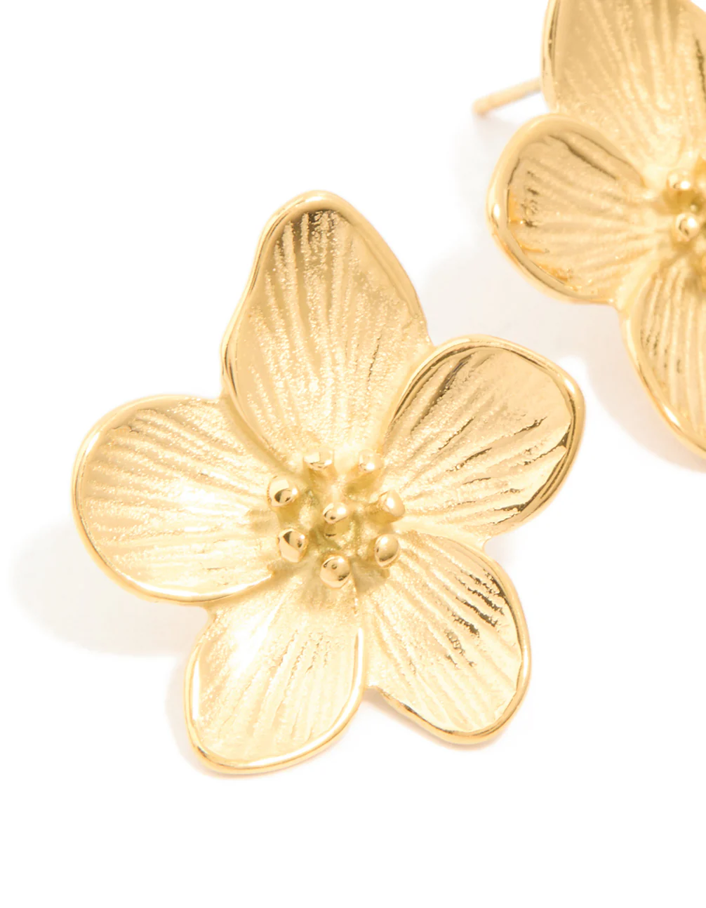 Waterproof Gold Plated Stainless Steel Textured Flower Earrings - Image 2