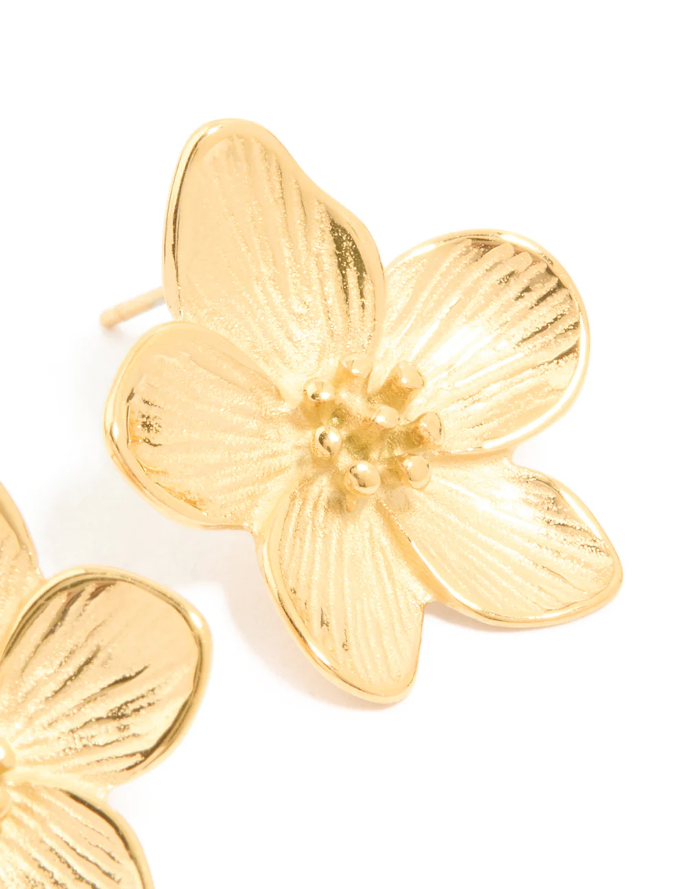 Waterproof Gold Plated Stainless Steel Textured Flower Earrings - Image 3