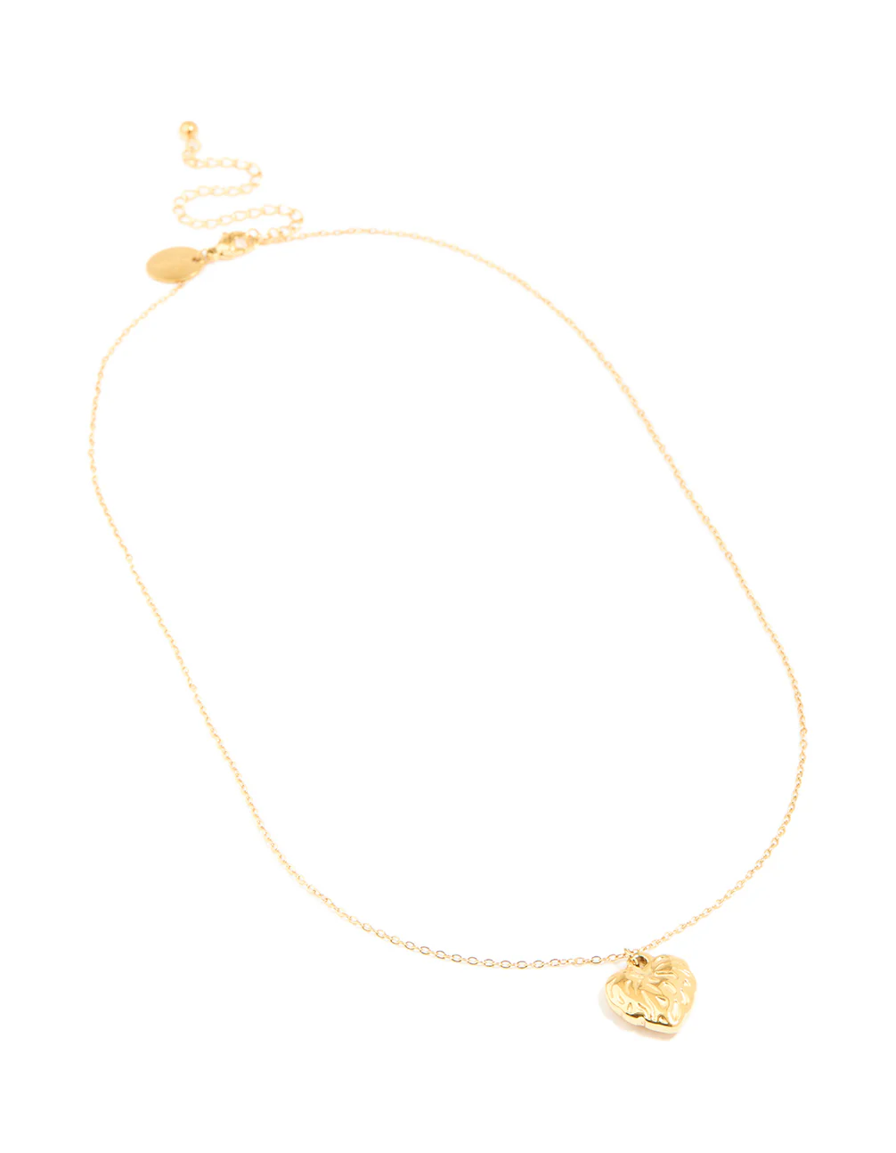 Waterproof Gold Plated Stainless Steel Textured Heart Pendant Necklace - Image 4