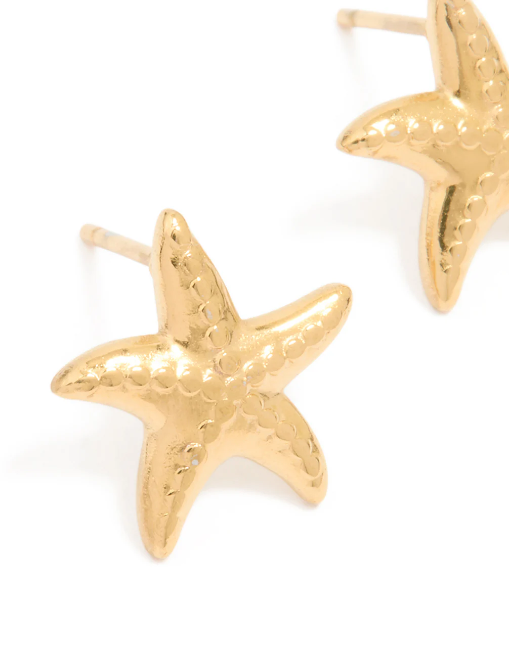 Waterproof Gold Plated Stainless Steel Textured Starfish Stud Earrings - Image 4