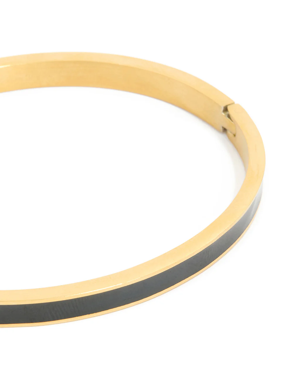 Waterproof Gold Plated Stainless Steel Thick Black Enamel Hinged Bangle - Image 2