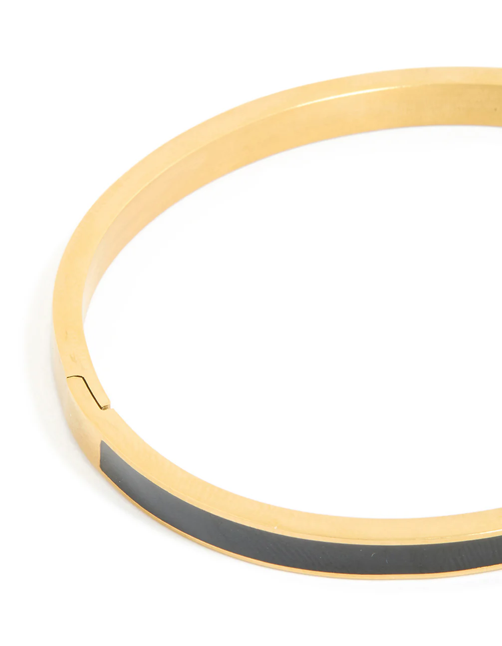 Waterproof Gold Plated Stainless Steel Thick Black Enamel Hinged Bangle - Image 3