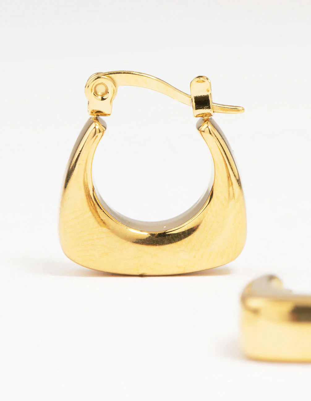 Waterproof Gold Plated Stainless Steel Thick Bottom Curved Hoop Earrings - Image 4