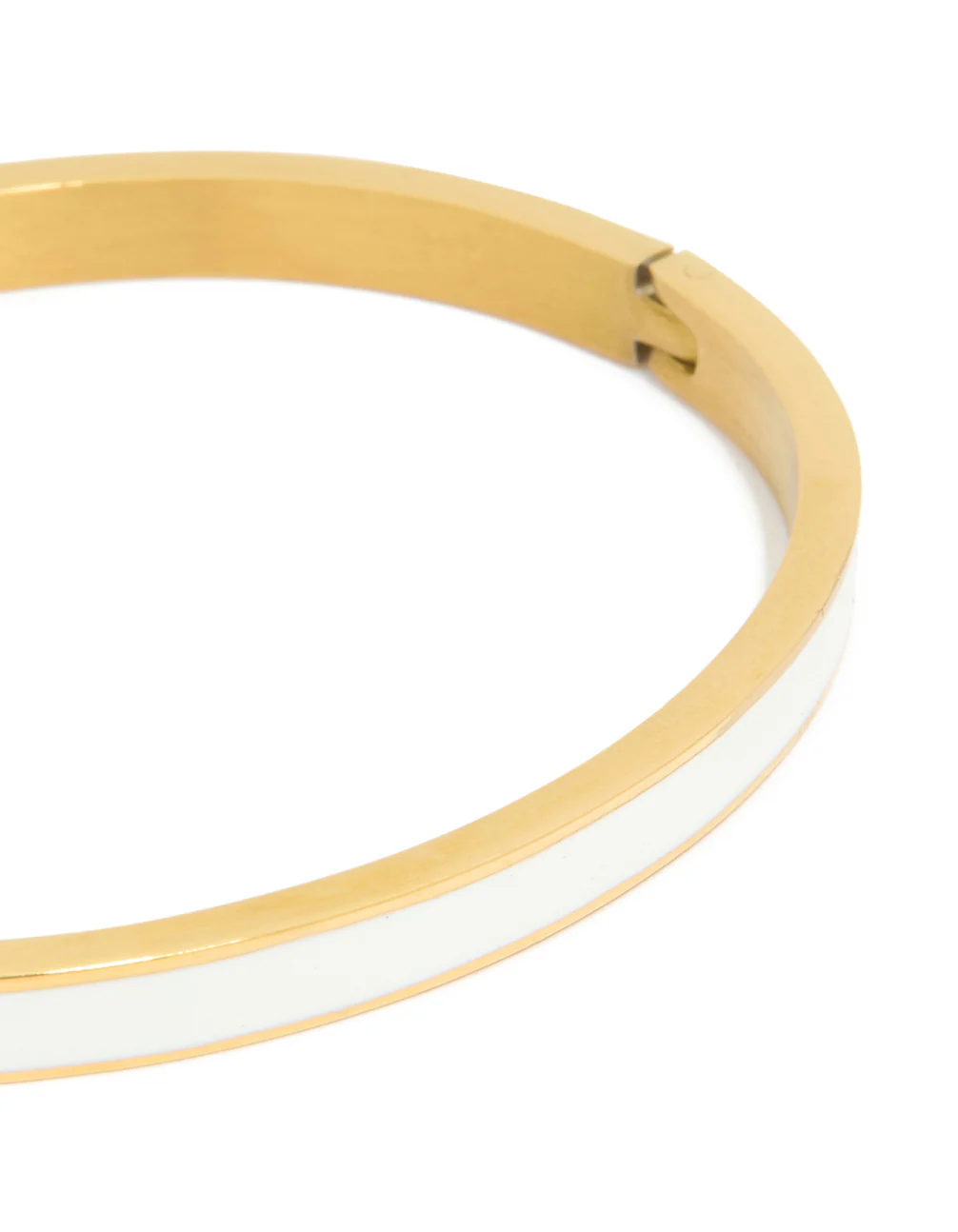 Waterproof Gold Plated Stainless Steel Thick White Enamel Thick Hinged Bangle - Image 2