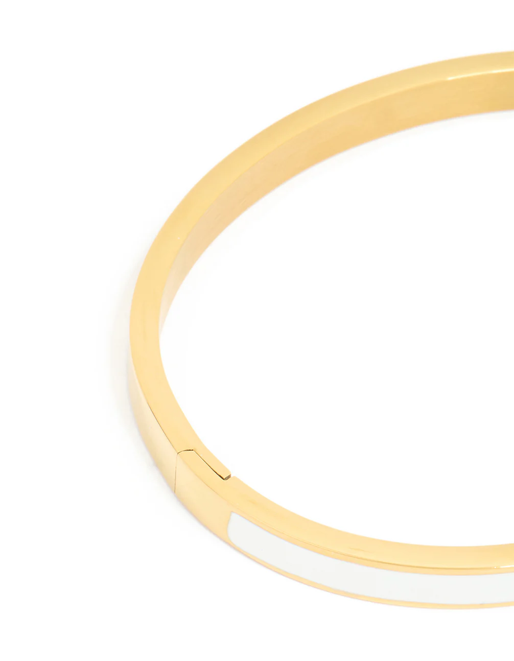 Waterproof Gold Plated Stainless Steel Thick White Enamel Thick Hinged Bangle - Image 3