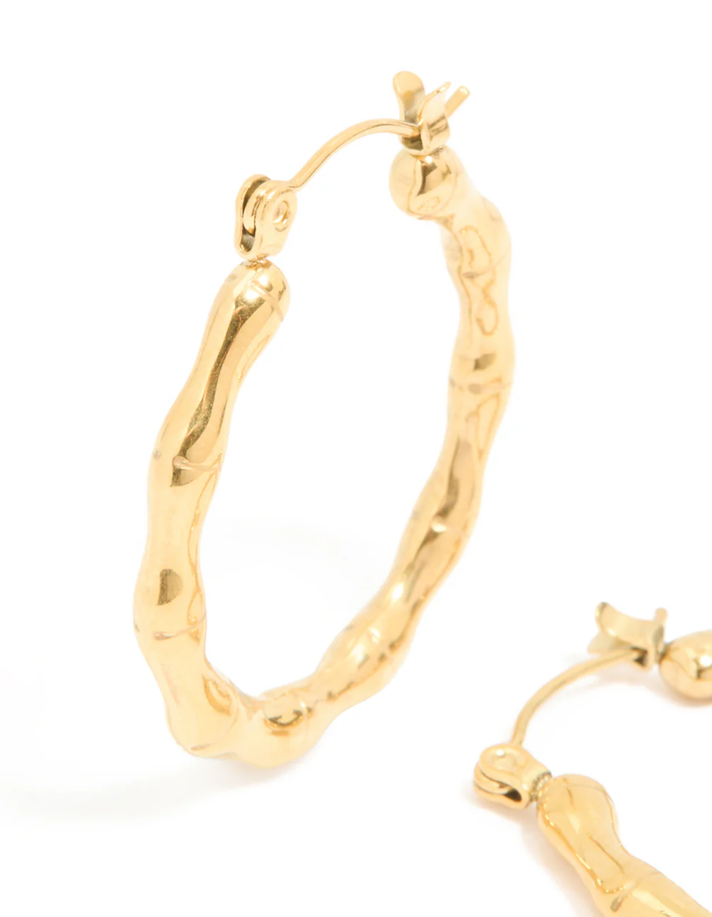 Waterproof Gold Plated Stainless Steel Thin Bamboo 30mm Hoop Earrings - Image 4