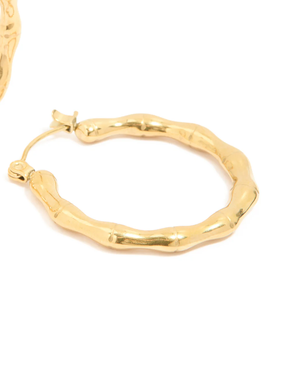 Waterproof Gold Plated Stainless Steel Thin Bamboo 30mm Hoop Earrings - Image 5