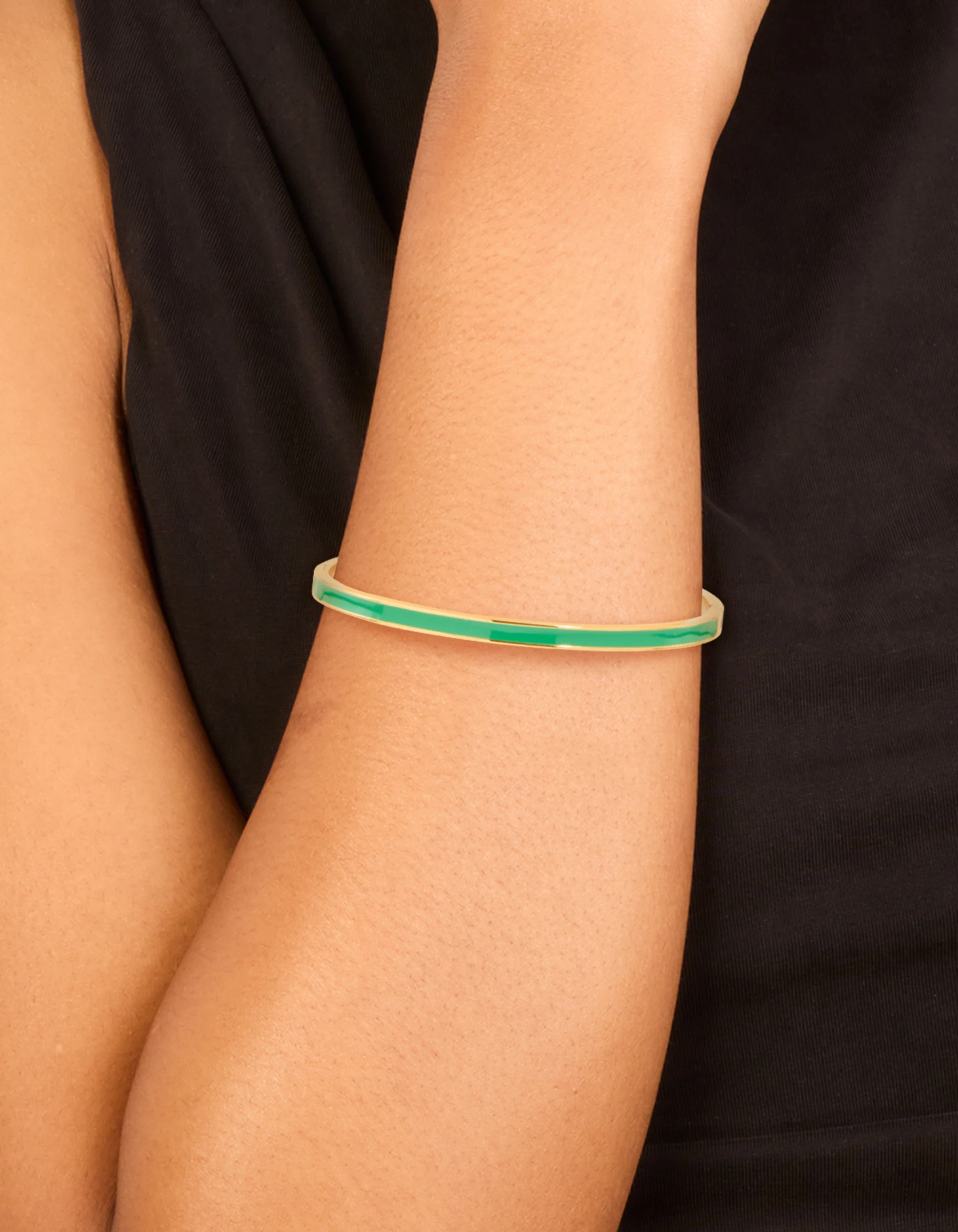 Waterproof Gold Plated Stainless Steel Thin Green Enamel Hinged Bangle - Image 3