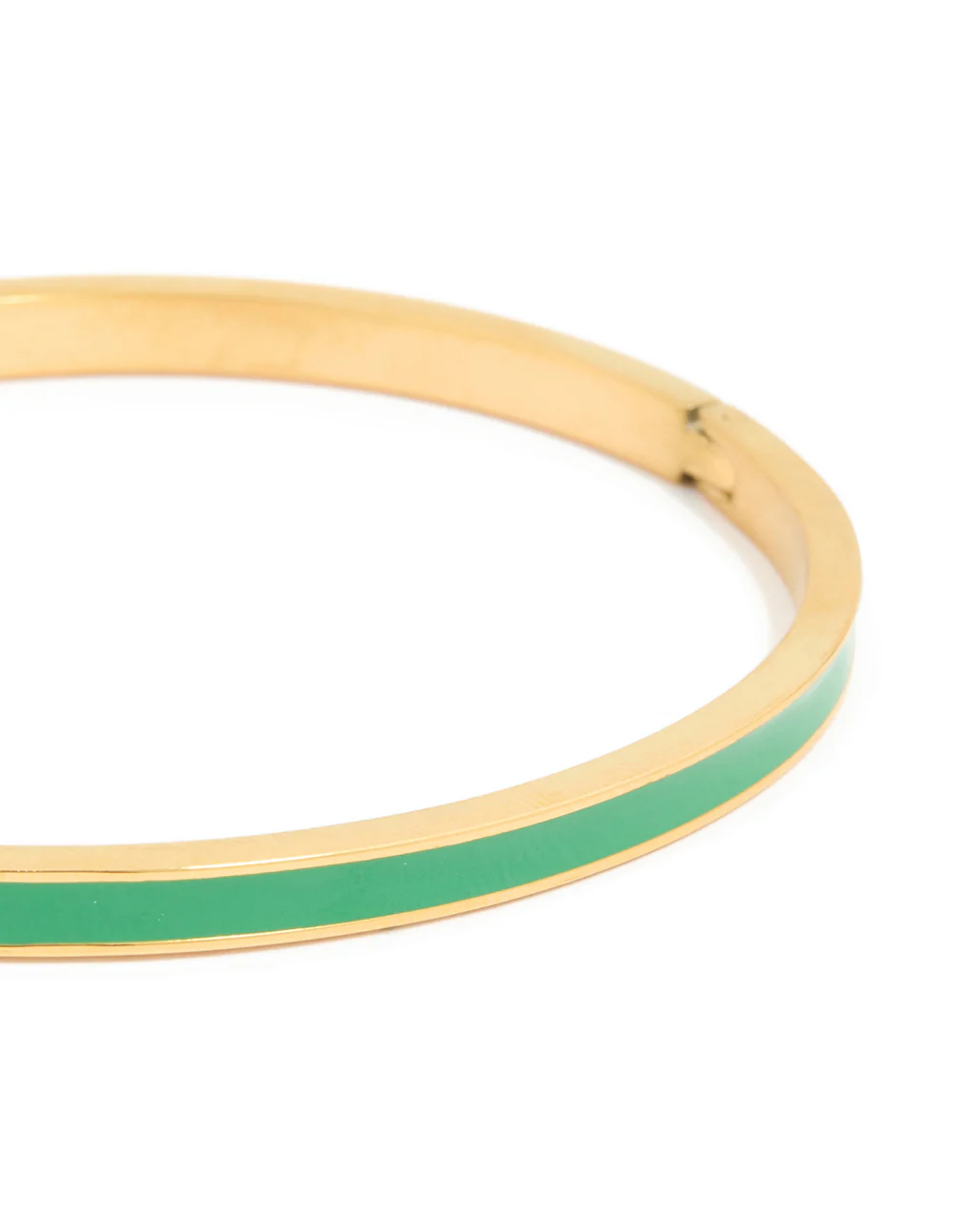 Waterproof Gold Plated Stainless Steel Thin Green Enamel Hinged Bangle - Image 4