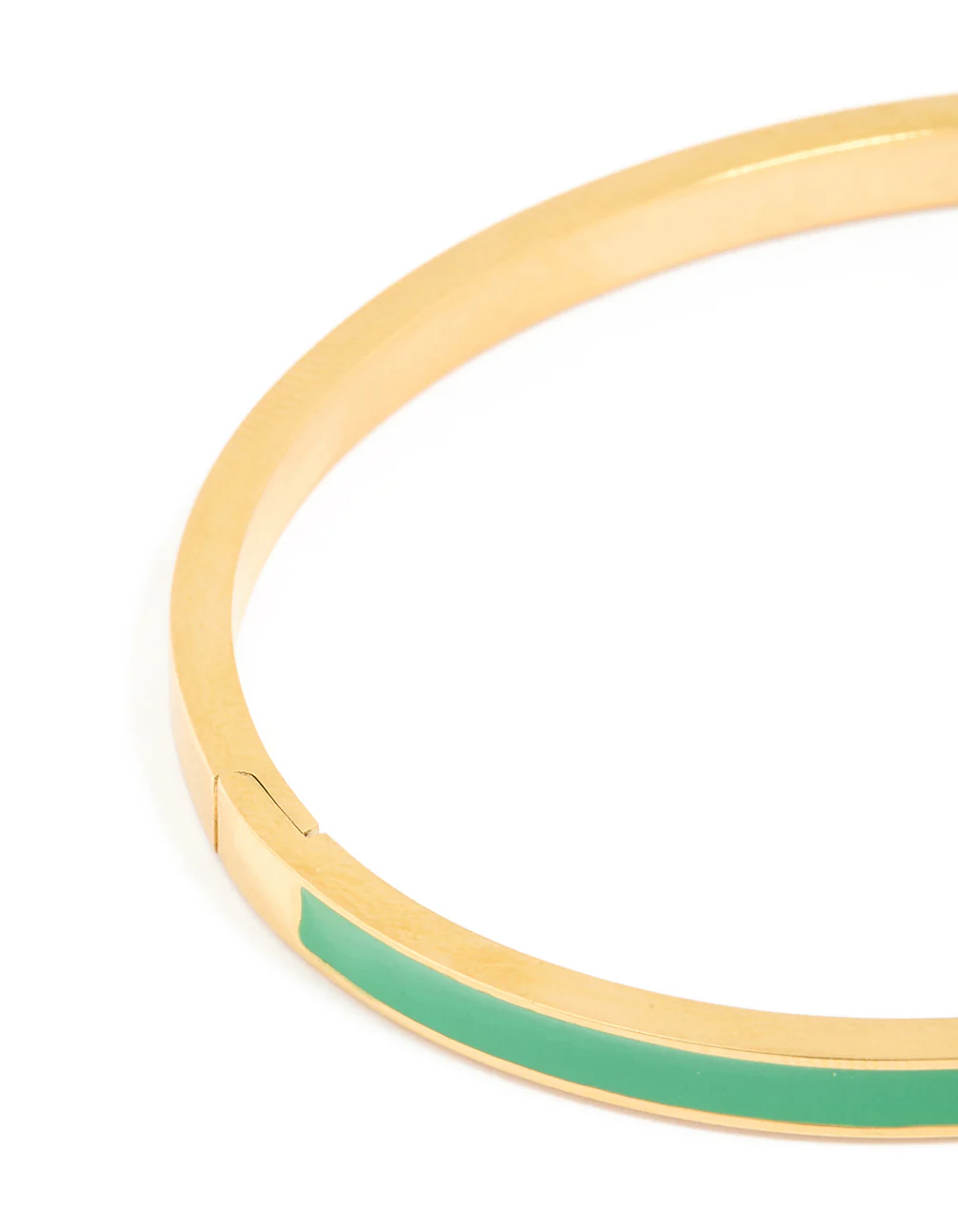 Waterproof Gold Plated Stainless Steel Thin Green Enamel Hinged Bangle - Image 5