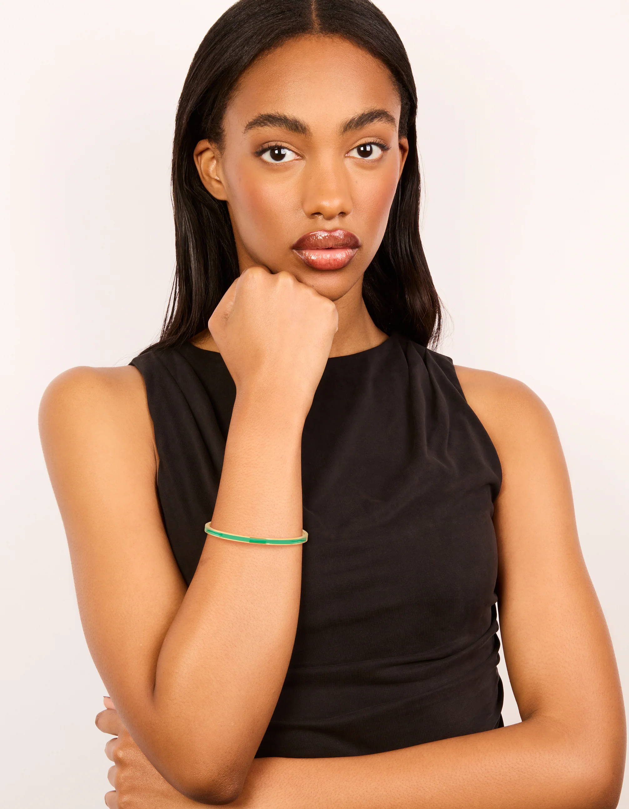 Waterproof Gold Plated Stainless Steel Thin Green Enamel Hinged Bangle - Image 6