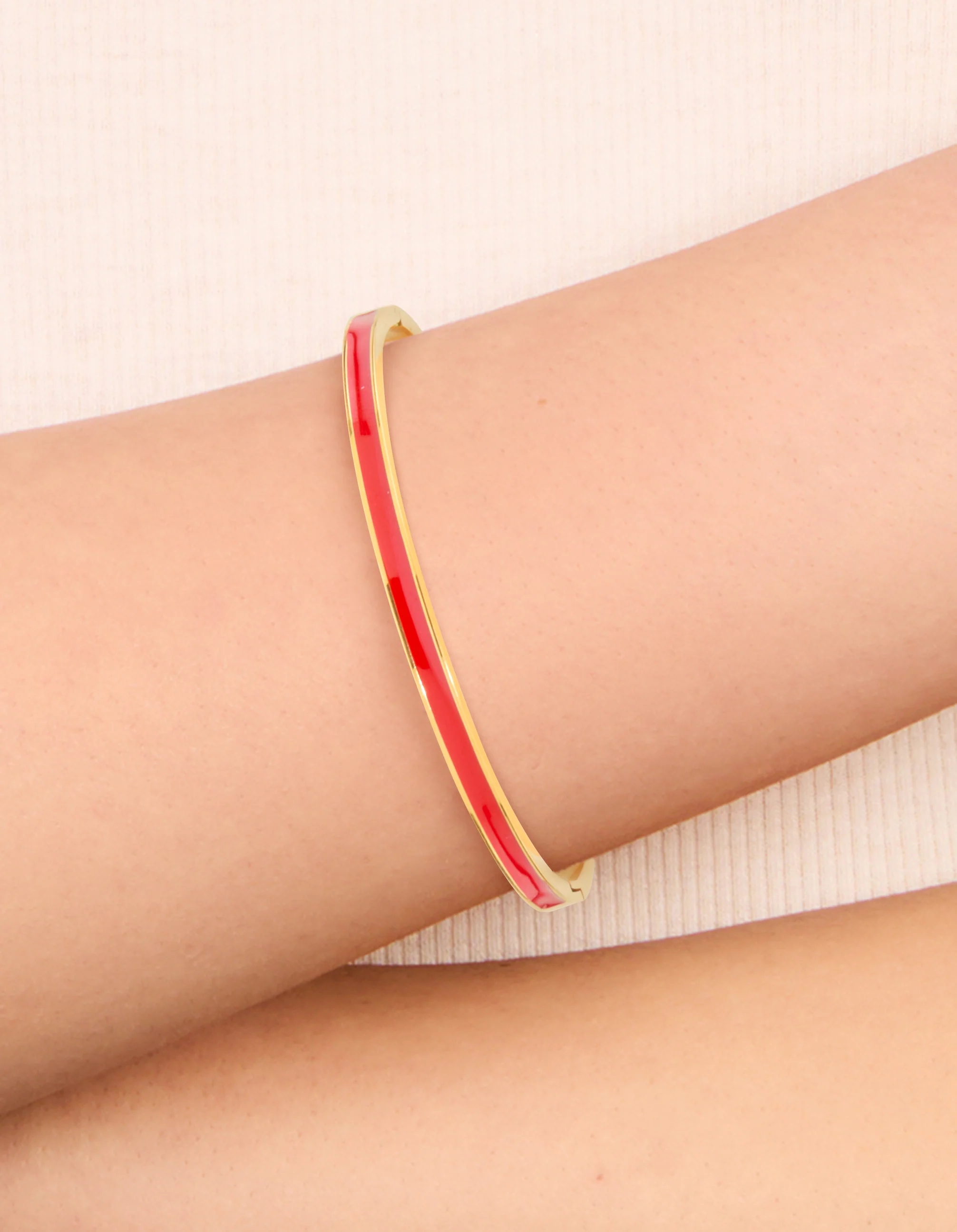Waterproof Gold Plated Stainless Steel Thin Red Enamel Hinged Bangle - Image 3