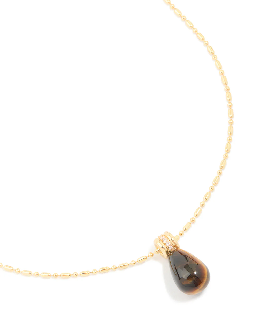 Waterproof Gold Plated Stainless Steel Tiger Eyes Semi Precious Stone Pendant Necklace