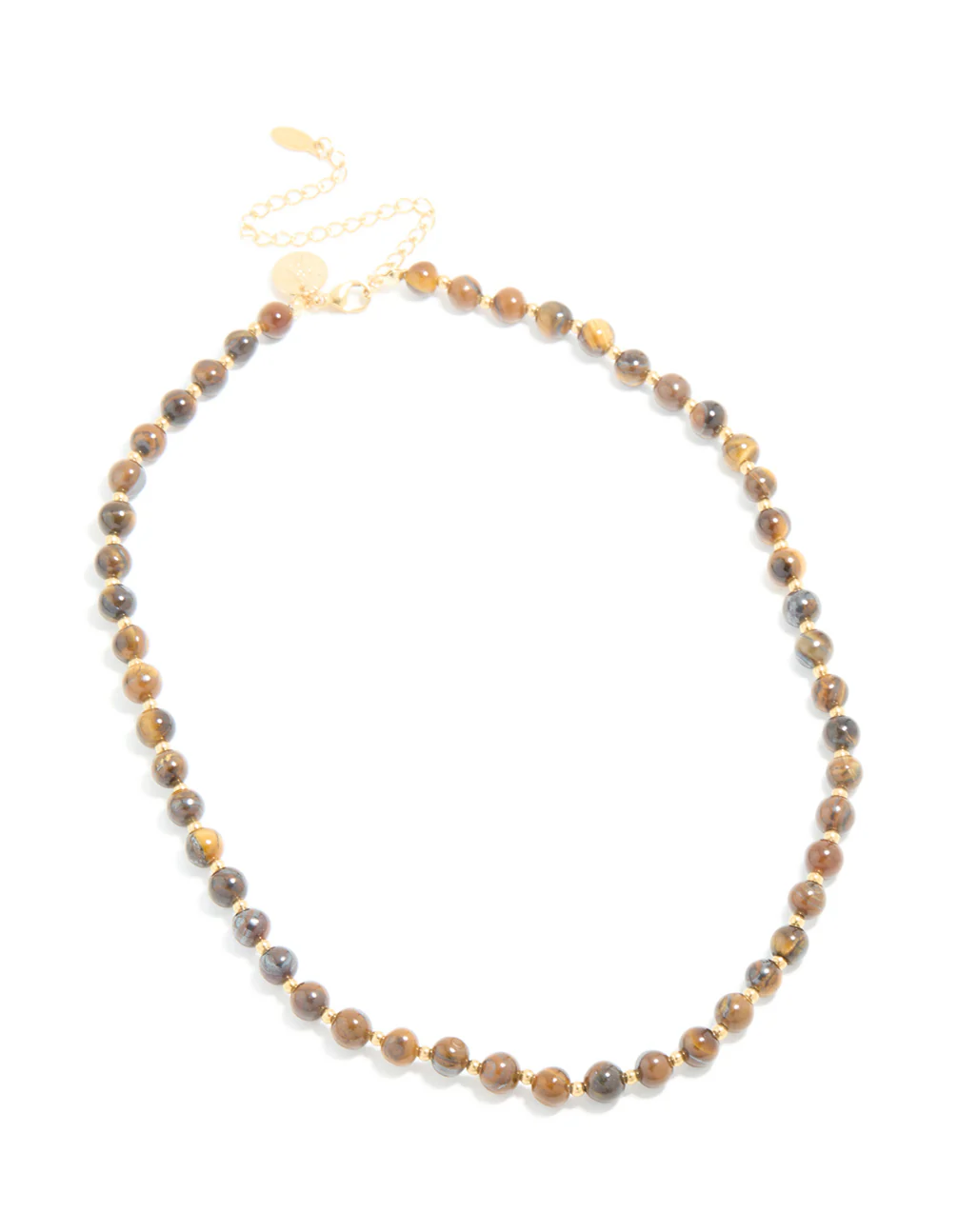 Waterproof Gold Plated Stainless Steel Tigers Eye Semi Precious Stone Beaded Short Necklace - Image 4