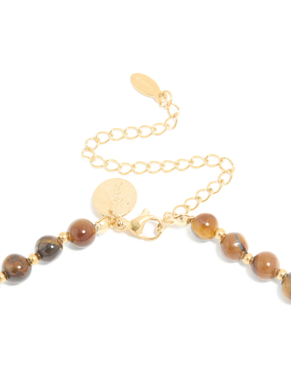 Waterproof Gold Plated Stainless Steel Tigers Eye Semi Precious Stone Beaded Short Necklace - Image 5