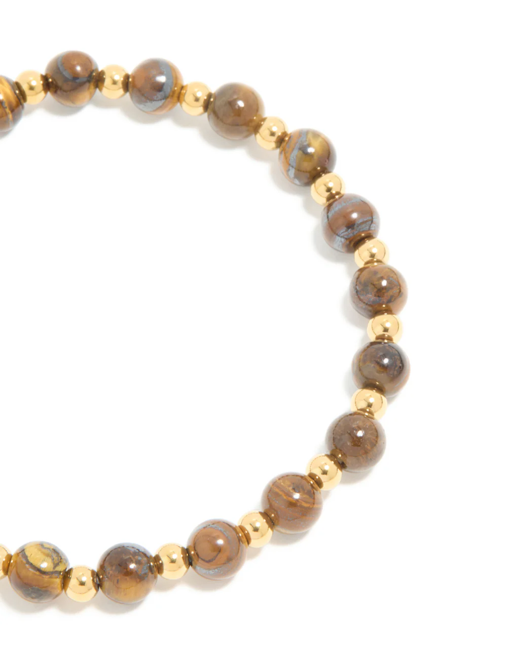 Waterproof Gold Plated Stainless Steel Tiger's Eye Semi Precious Stone Beaded Stretch Bracelet - Image 4