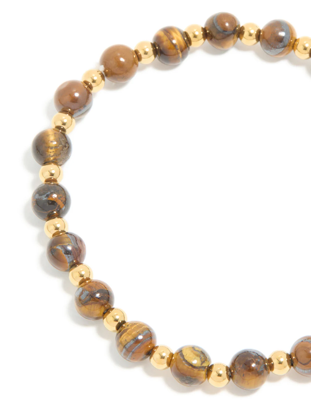 Waterproof Gold Plated Stainless Steel Tiger's Eye Semi Precious Stone Beaded Stretch Bracelet - Image 5
