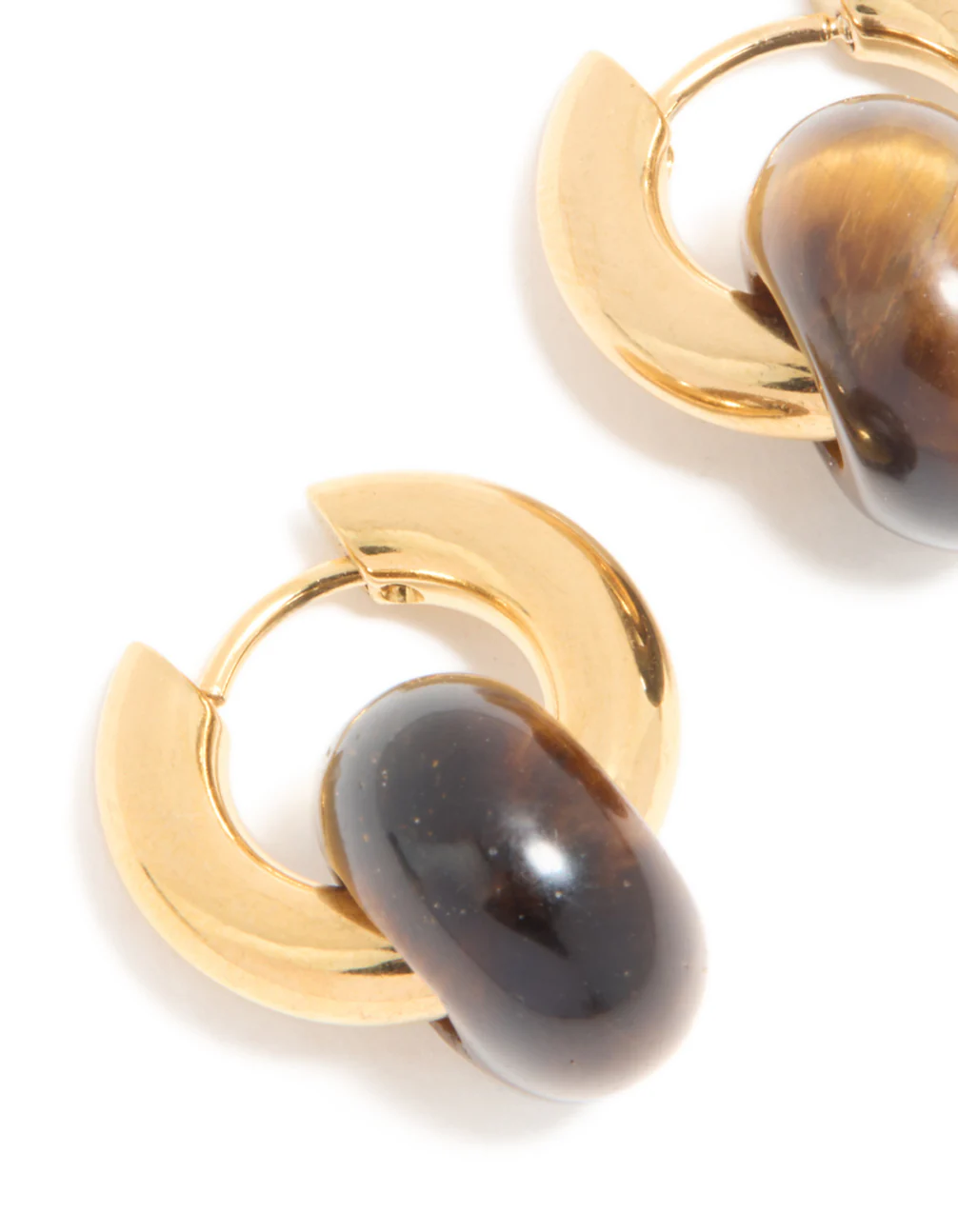 Waterproof Gold Plated Stainless Steel Tiger's Eye Semi Precious Stone Dainty Huggie Earrings - Image 4