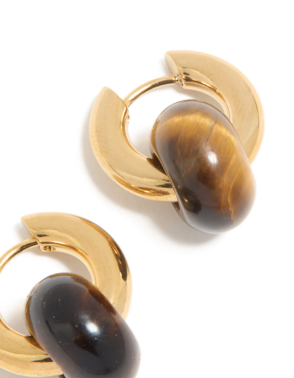 Waterproof Gold Plated Stainless Steel Tiger's Eye Semi Precious Stone Dainty Huggie Earrings - Image 5