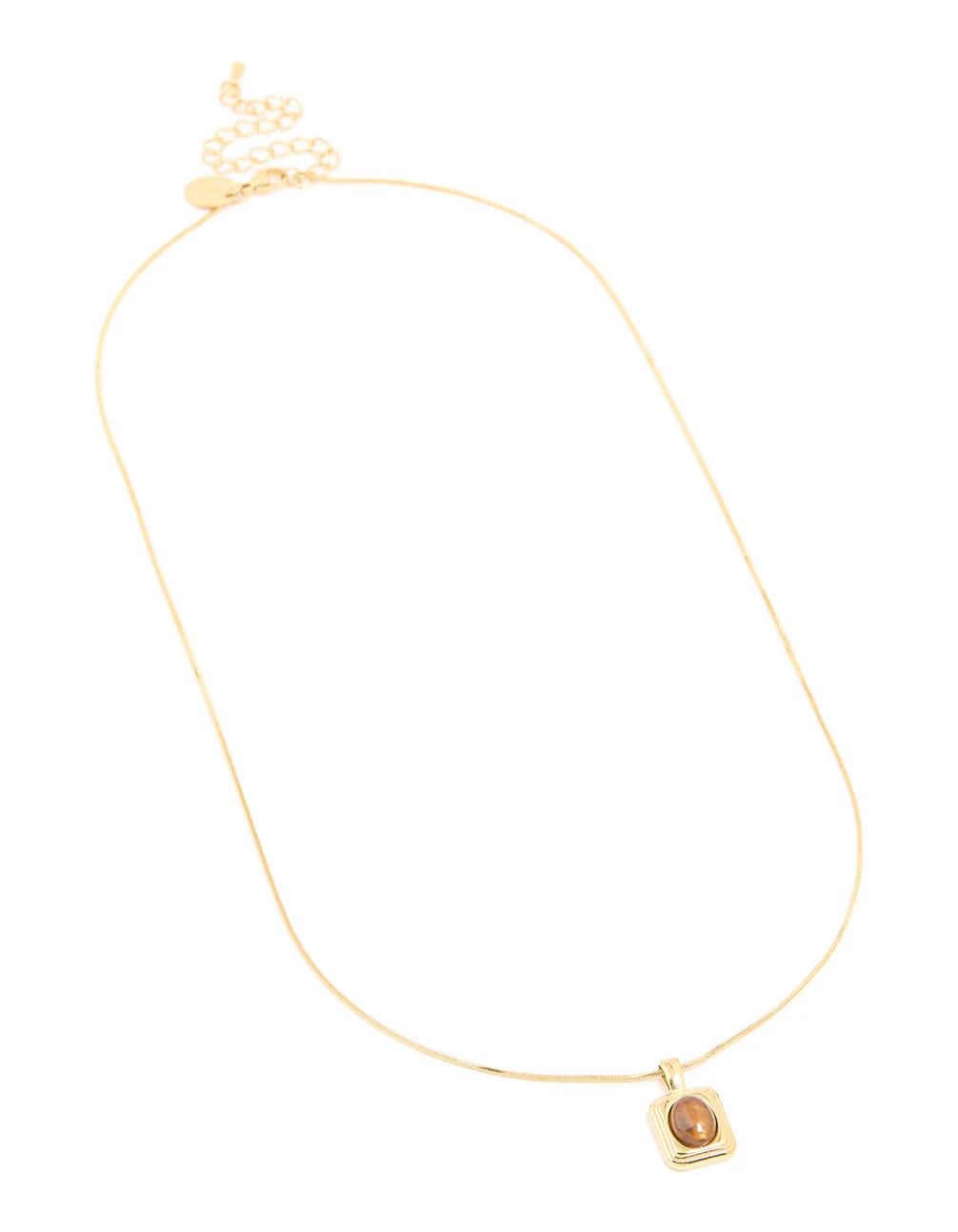 Waterproof Gold Plated Stainless Steel Tigers Eye Semi Precious Stone Disc Necklace - Image 4