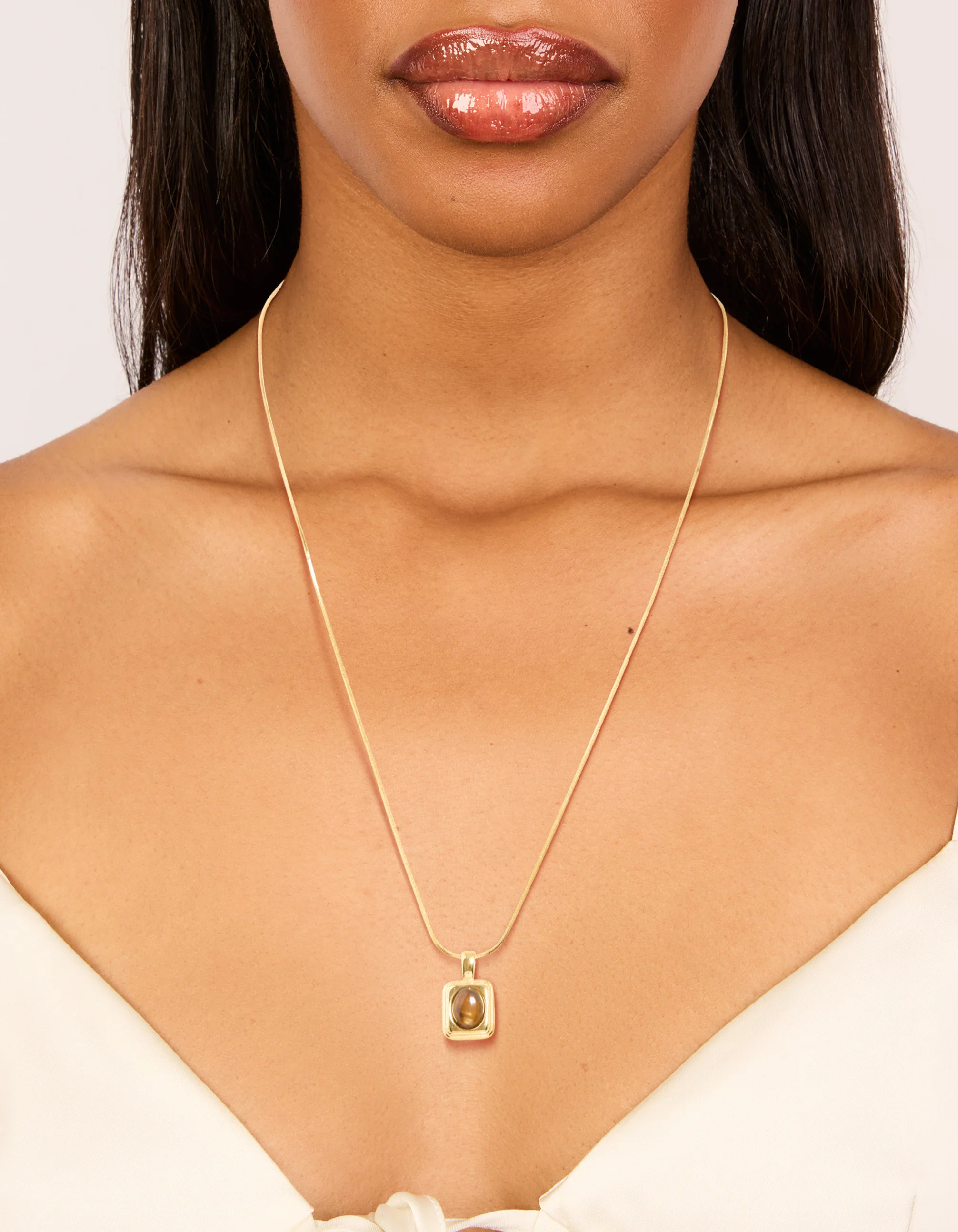 Waterproof Gold Plated Stainless Steel Tigers Eye Semi Precious Stone Disc Necklace - Image 6
