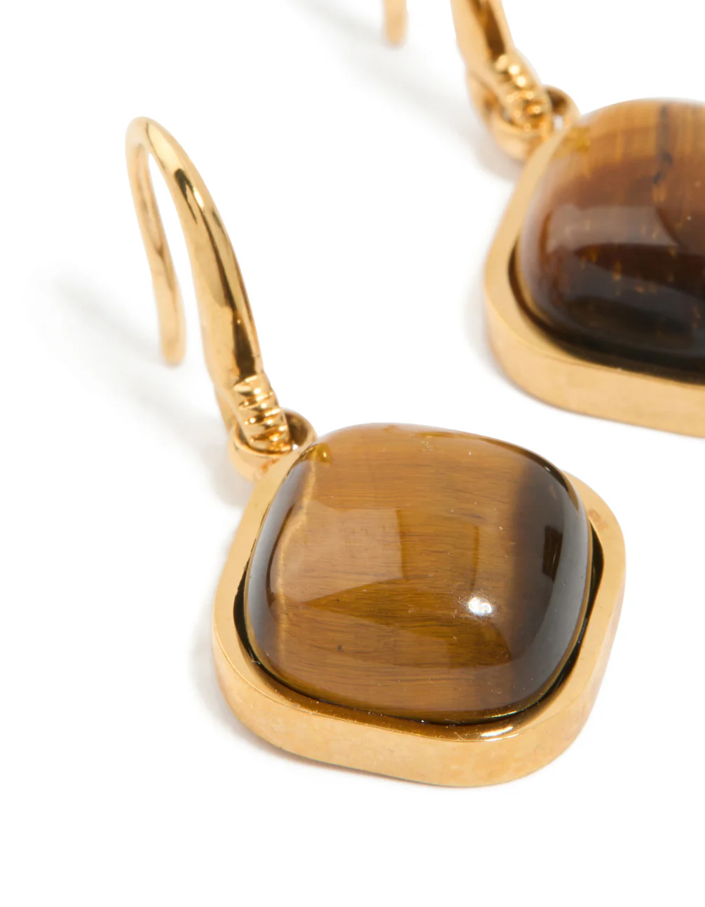 Waterproof Gold Plated Stainless Steel Tiger's Eye Semi Precious Stone Earrings - Image 4