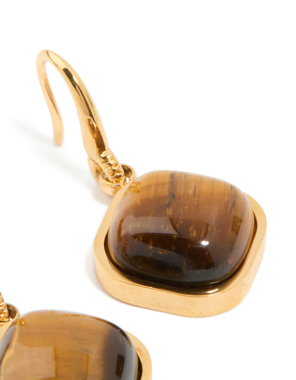 Waterproof Gold Plated Stainless Steel Tiger's Eye Semi Precious Stone Earrings - Image 5