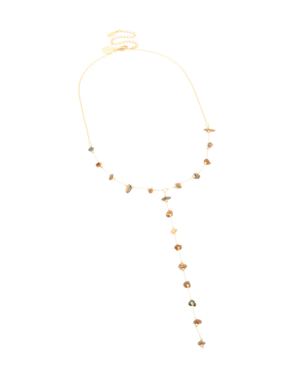 Waterproof Gold Plated Stainless Steel Tigers Eye Semi Precious Stone Y-Necklace - Image 2