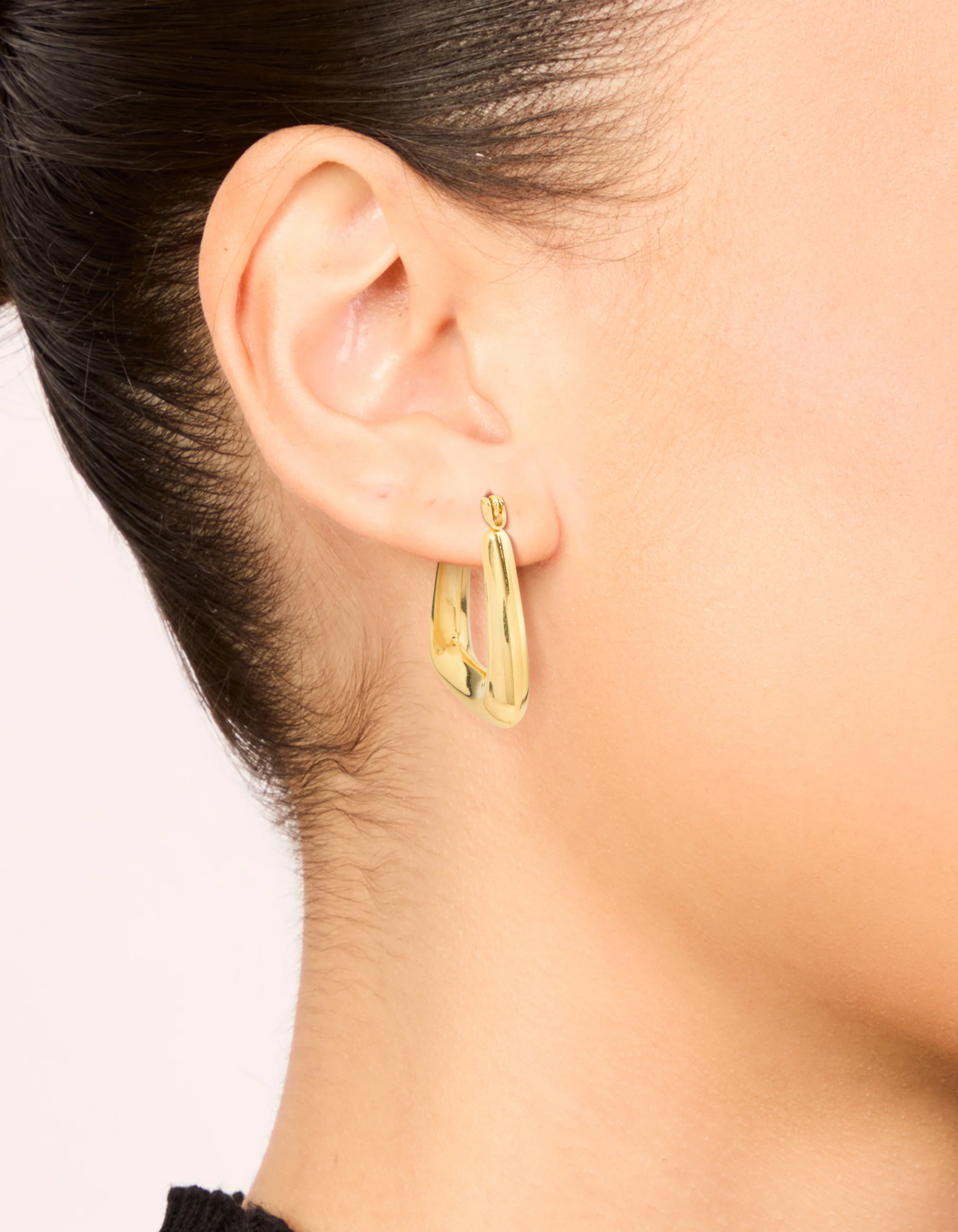 Waterproof Gold Plated Stainless Steel Trapeze Hoop Earrings - Image 4