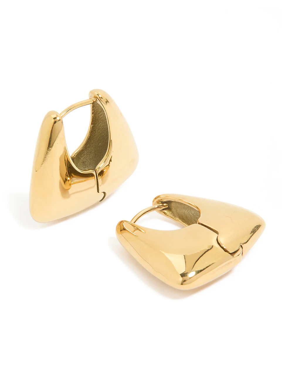 Waterproof Gold Plated Stainless Steel Trapezoid Hinged Hoop Earrings - Image 2
