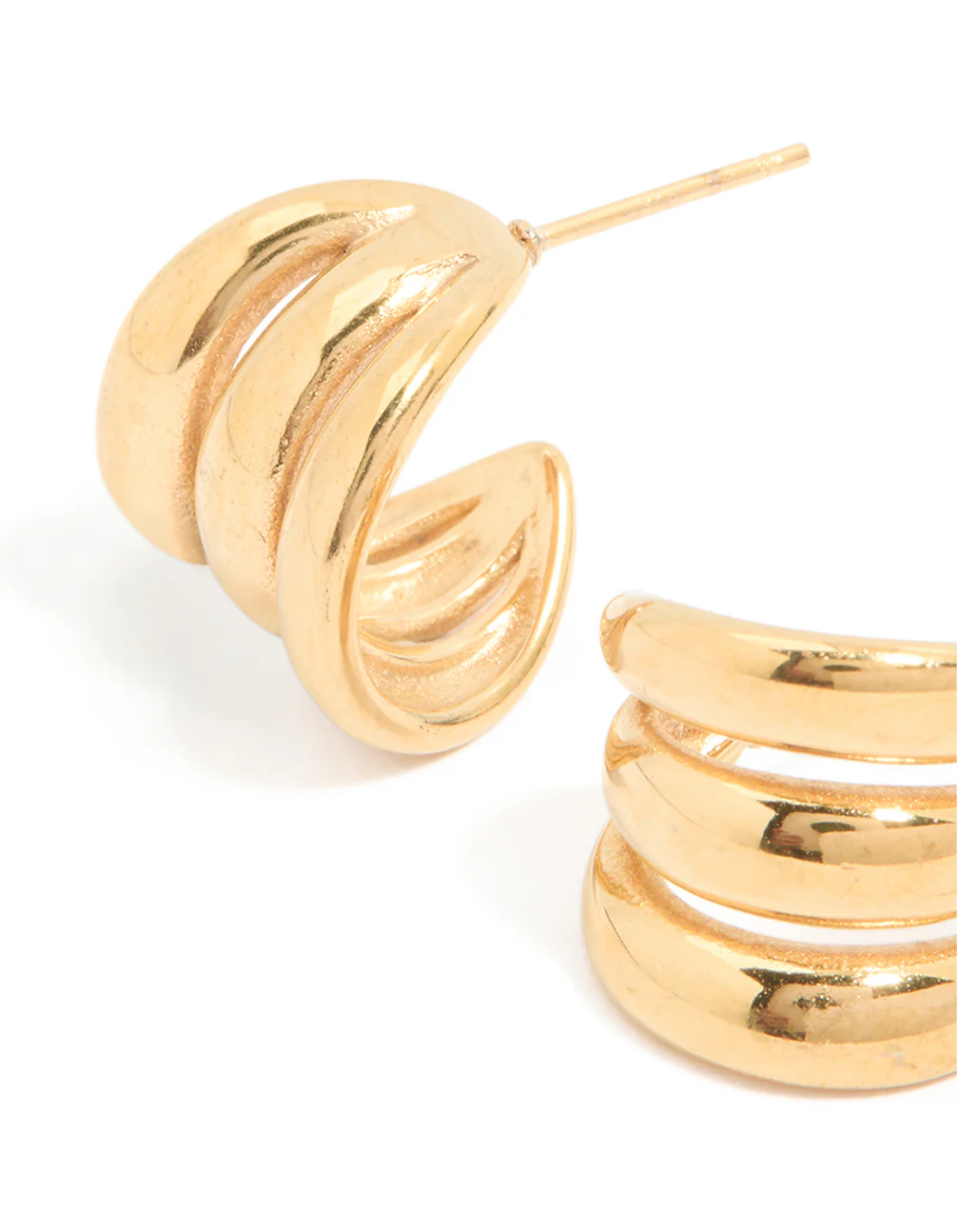 Waterproof Gold Plated Stainless Steel Triple Band Hoop Earrings - Image 4