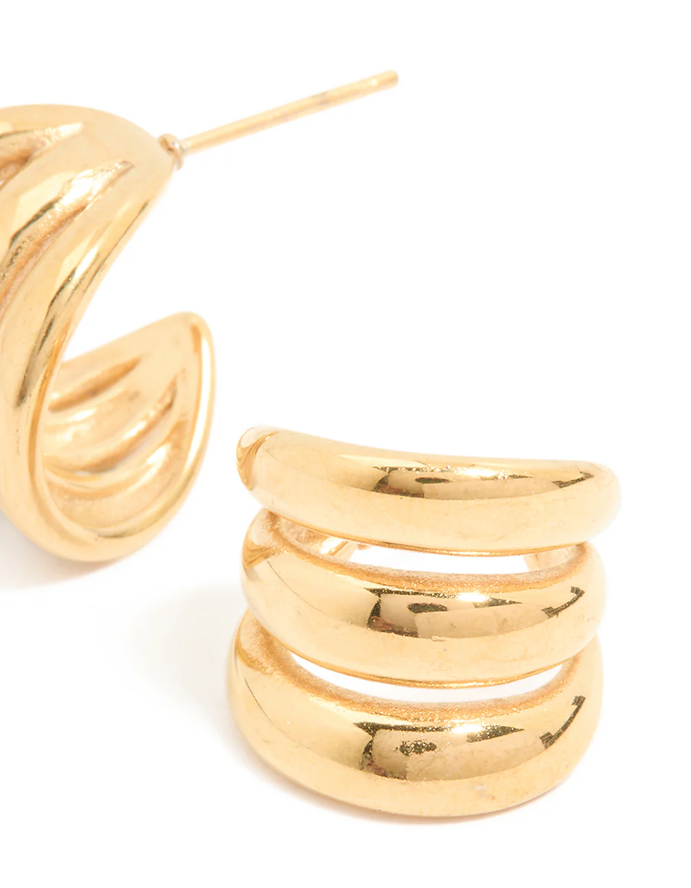 Waterproof Gold Plated Stainless Steel Triple Band Hoop Earrings - Image 5