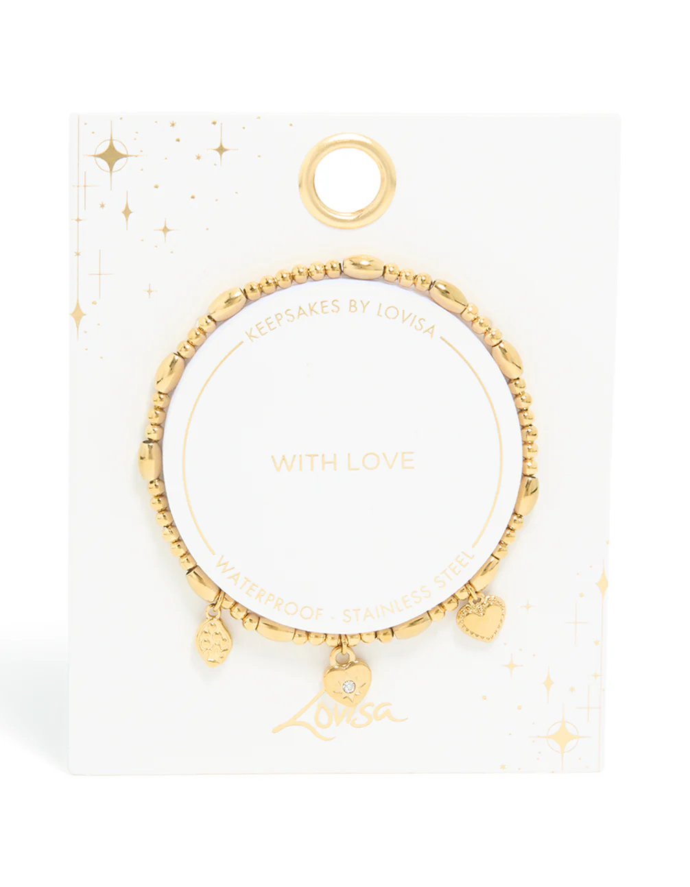 Waterproof Gold Plated Stainless Steel Triple Heart Stretch Bracelet - Image 5