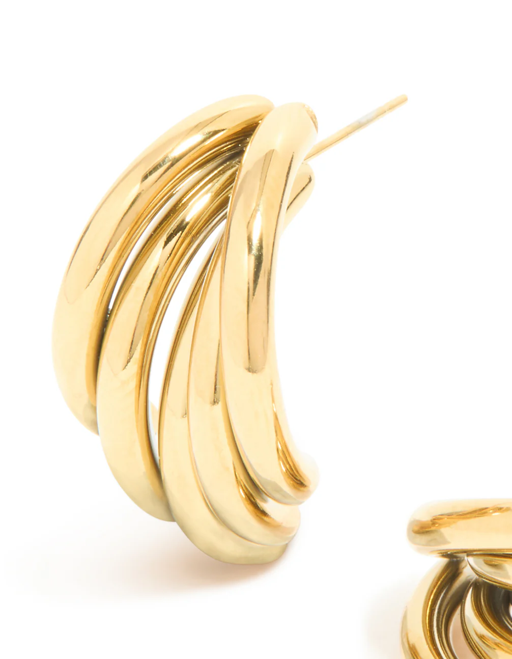 Waterproof Gold Plated Stainless Steel Triple Row Hoop Earrings - Image 2
