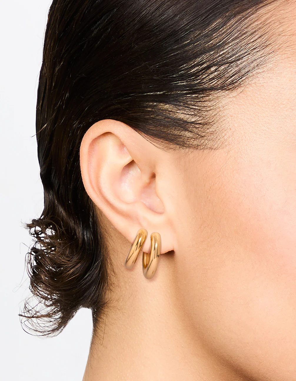 Waterproof Gold Plated Stainless Steel Tube Hoop Earrings 2 Pack - Image 2