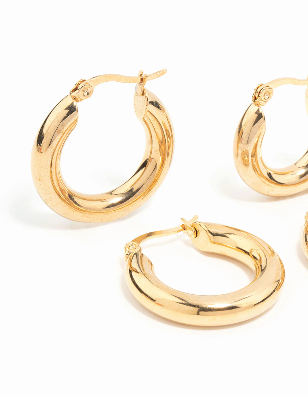 Waterproof Gold Plated Stainless Steel Tube Hoop Earrings 2-Pack - Image 2