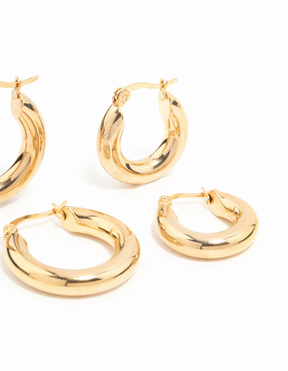 Waterproof Gold Plated Stainless Steel Tube Hoop Earrings 2-Pack - Image 3