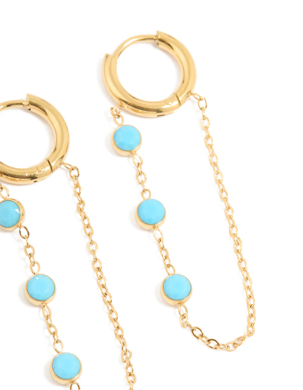 Waterproof Gold Plated Stainless Steel Turquoise Huggie Earrings 2-Pack - Image 3