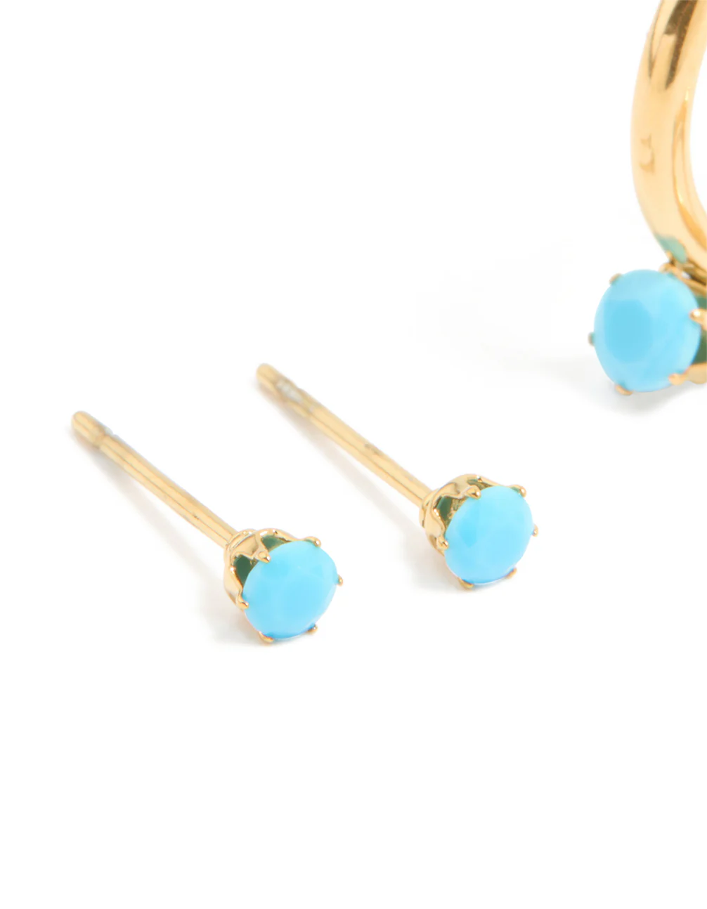 Waterproof Gold Plated Stainless Steel Turquoise Mini Earrings 2-Pack - Image 2