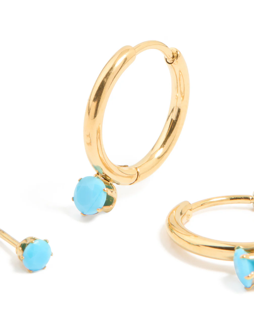 Waterproof Gold Plated Stainless Steel Turquoise Mini Earrings 2-Pack - Image 3
