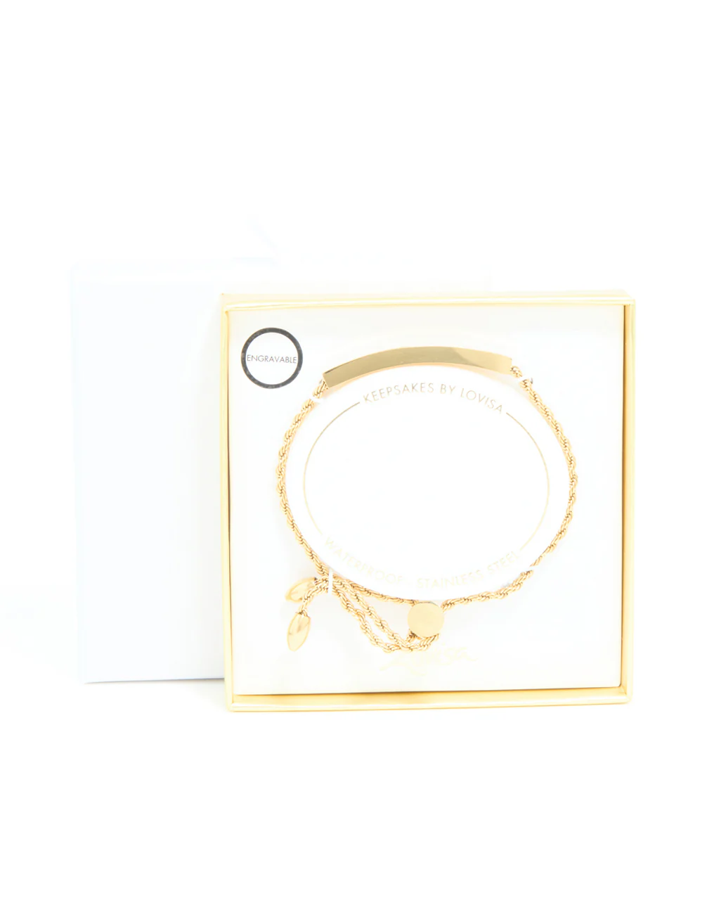 Waterproof Gold Plated Stainless Steel Twist Engravable Bar Toggle Bracelet - Image 5