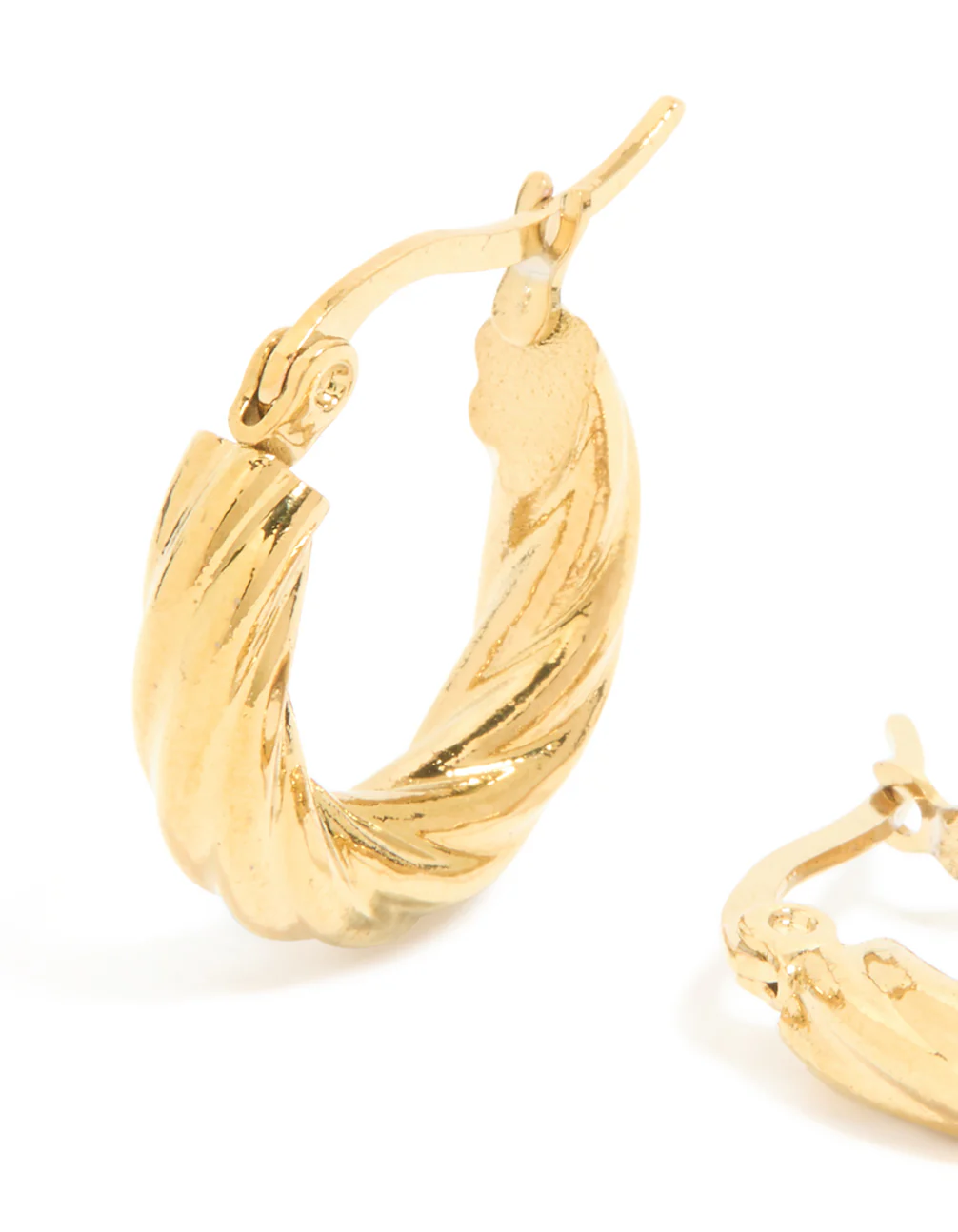 Waterproof Gold Plated Stainless Steel Twist Hoop Earrings - Image 2
