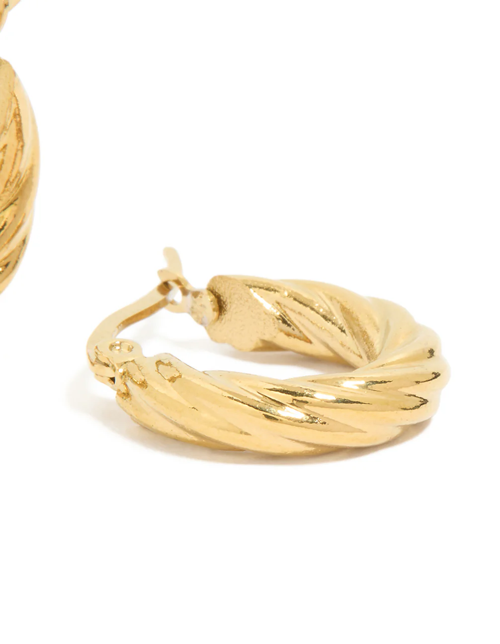 Waterproof Gold Plated Stainless Steel Twist Hoop Earrings - Image 3