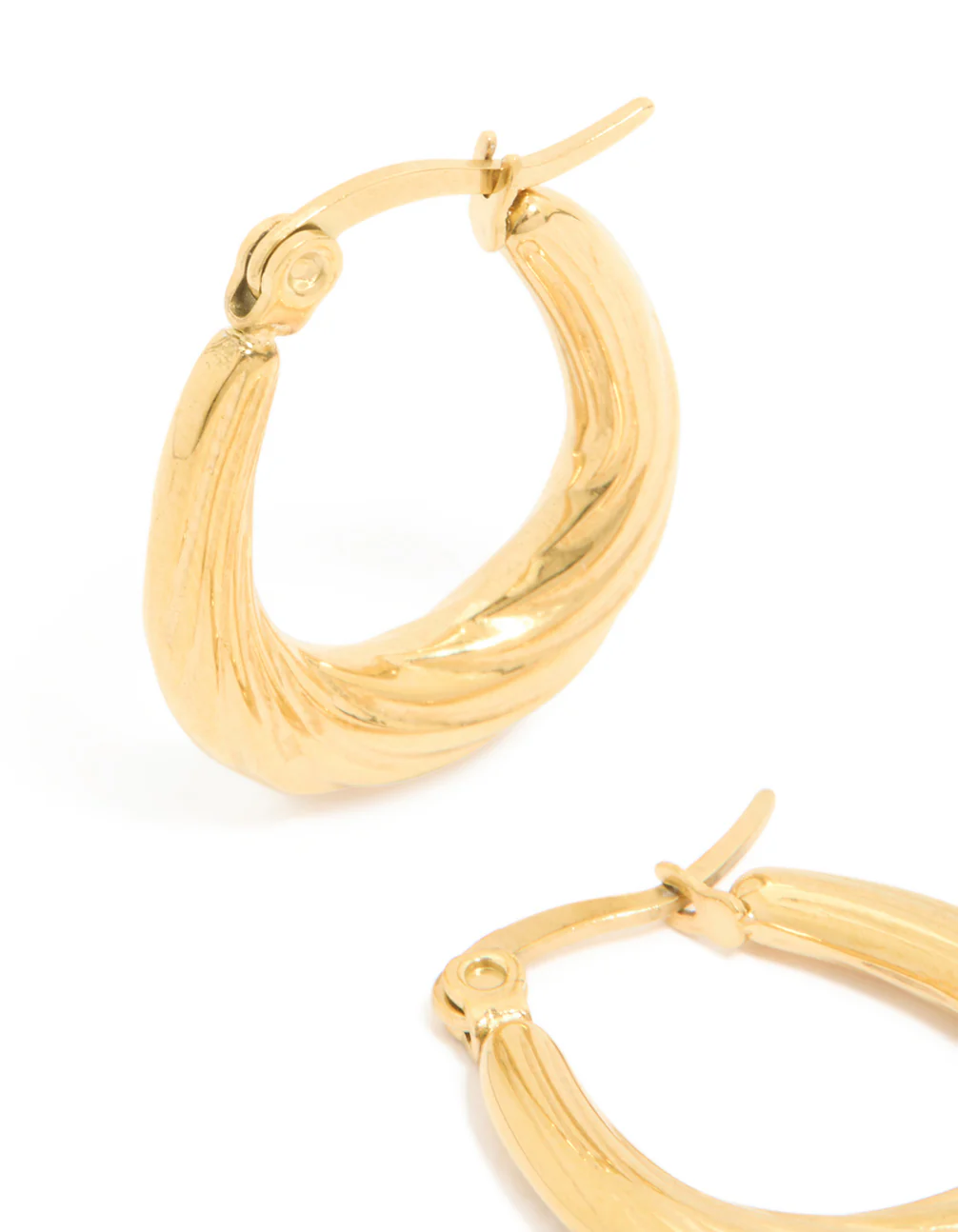 Waterproof Gold Plated Stainless Steel Twisted Hoop Earrings - Image 2