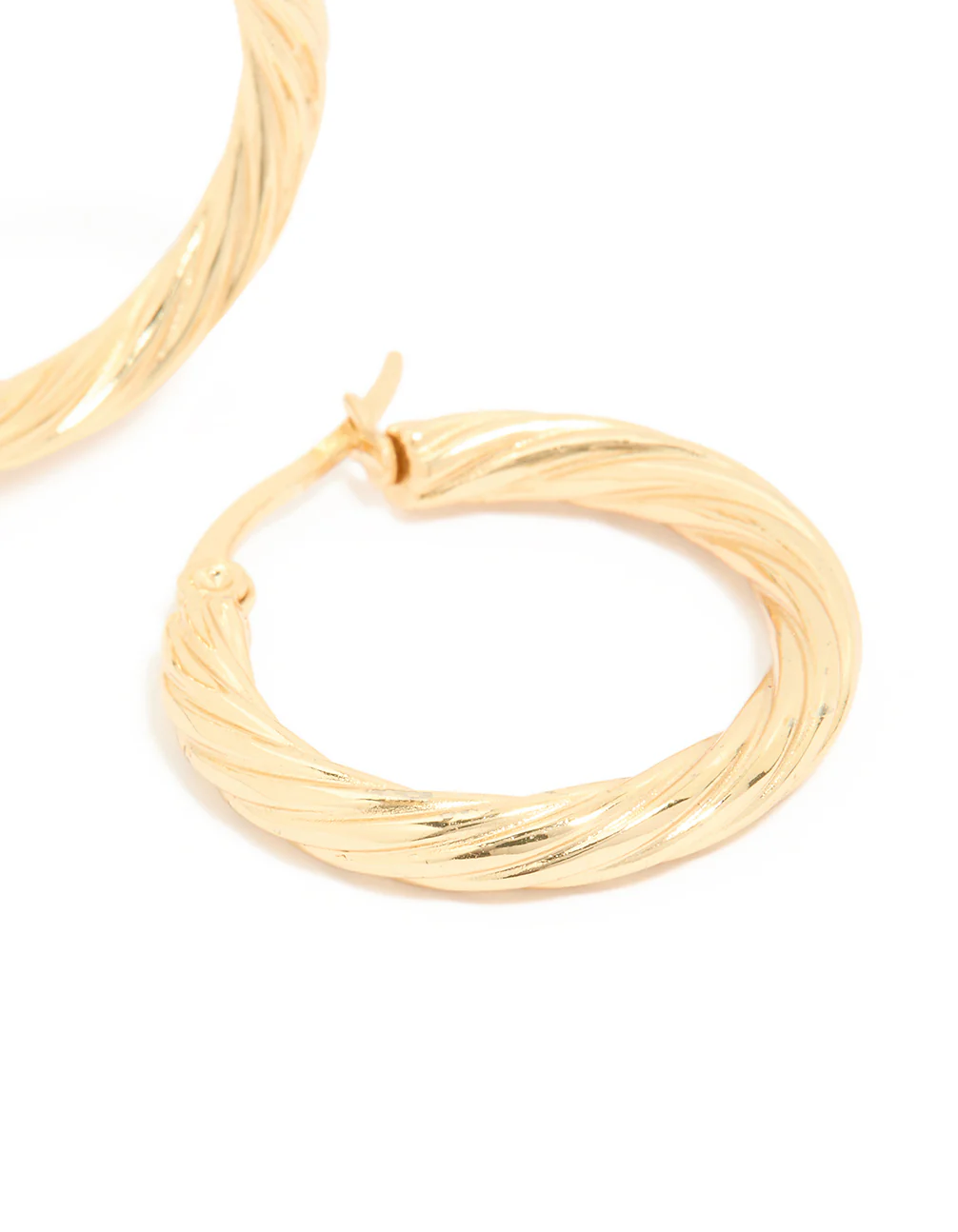 Waterproof Gold Plated Stainless Steel Twisted Medium Hoop Earrings - Image 3