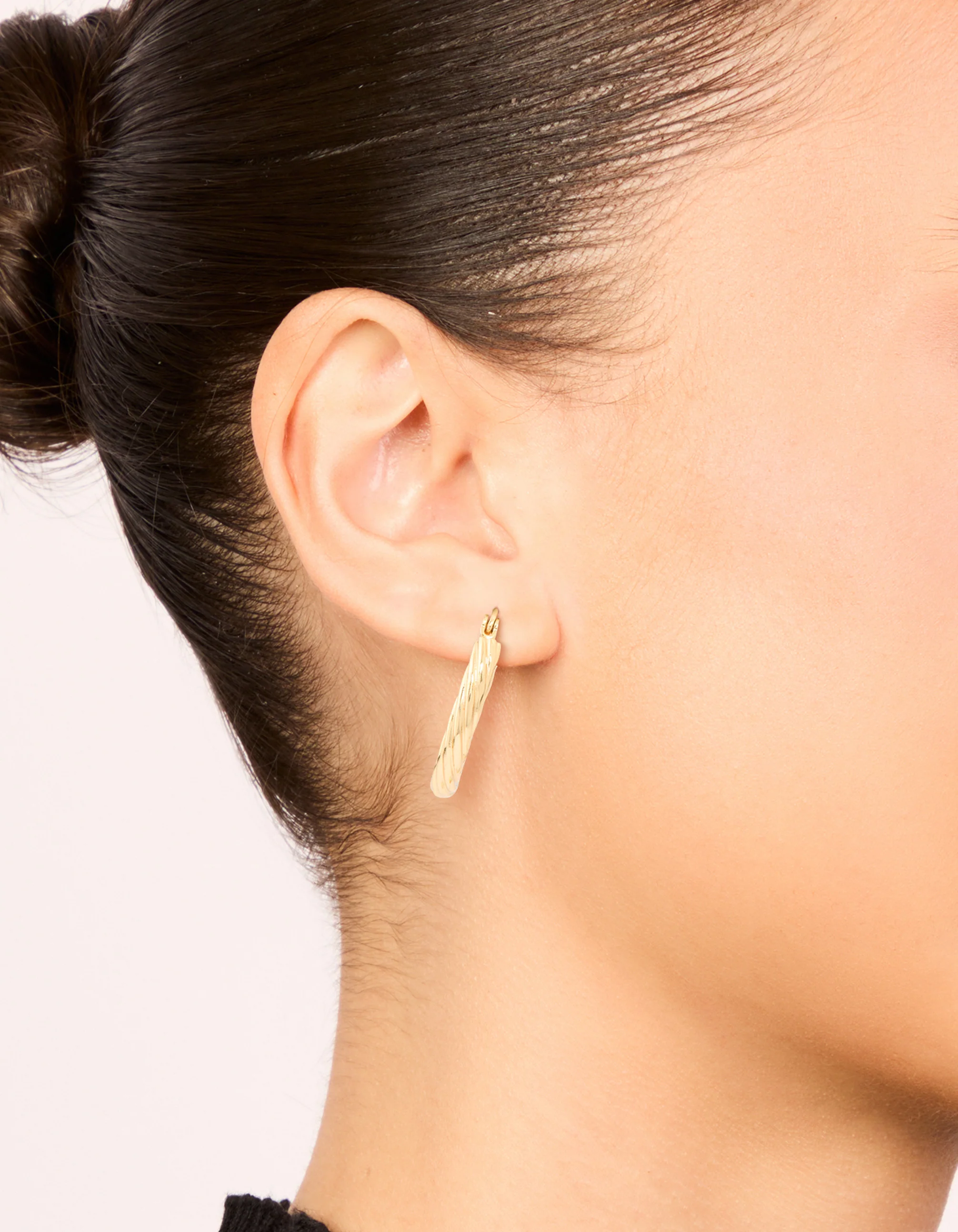 Waterproof Gold Plated Stainless Steel Twisted Medium Hoop Earrings - Image 4